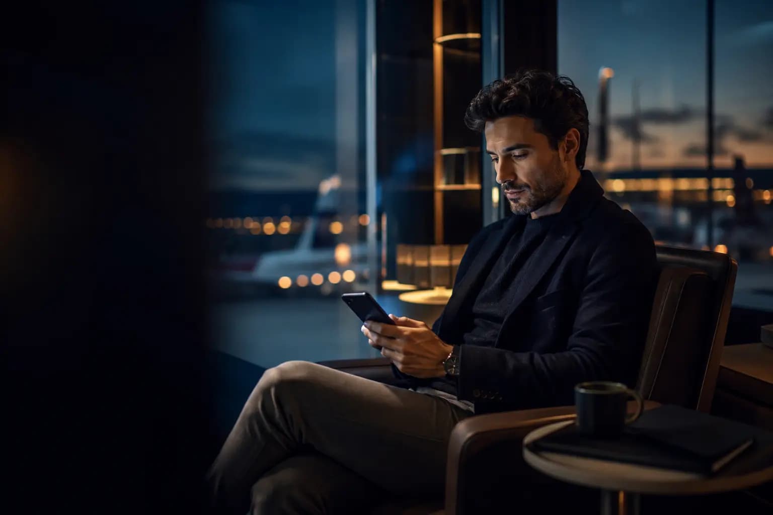 Person verwaltet unterwegs Finanzen per Smartphone